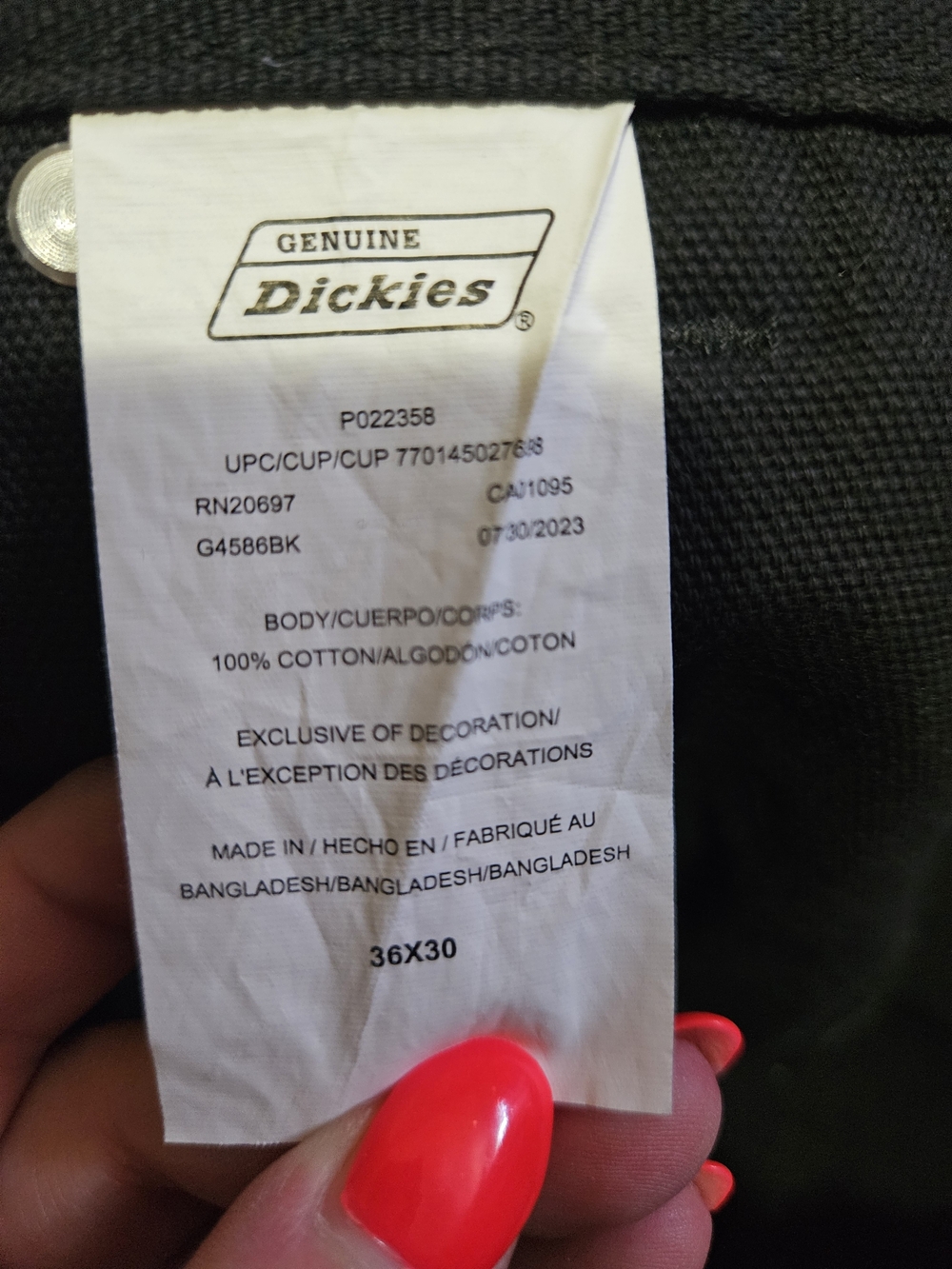 Genuine Dickies Duck Canvas Logger Pants Black Double Knee Carpenter 36x30 - Picture 9 of 9